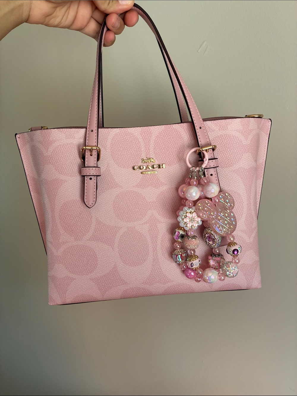 Pink Iridescent Crystal Chunky Beaded Phone/ Bag Charm